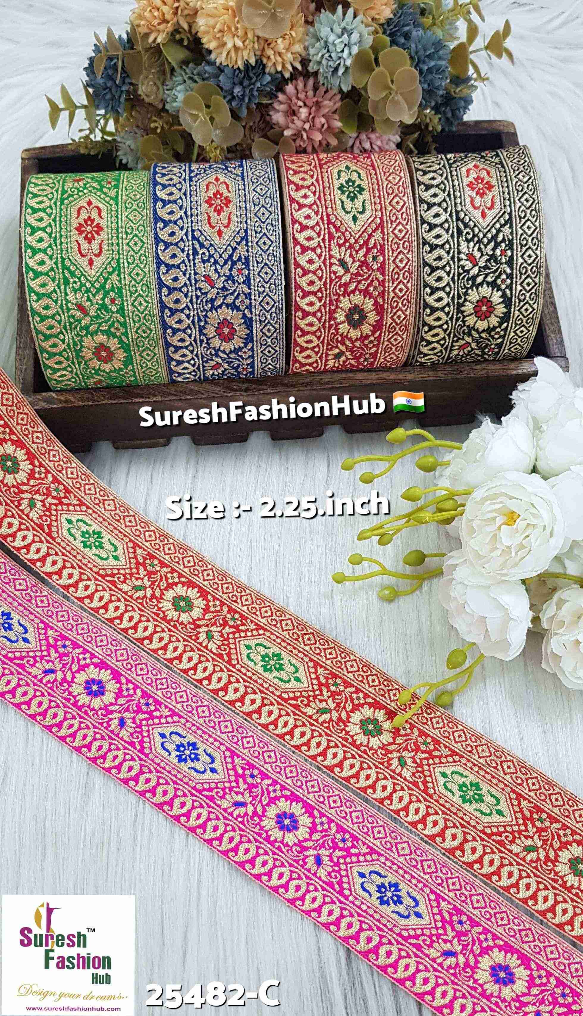 Green RedGold Glimmer Banarasi Lace
