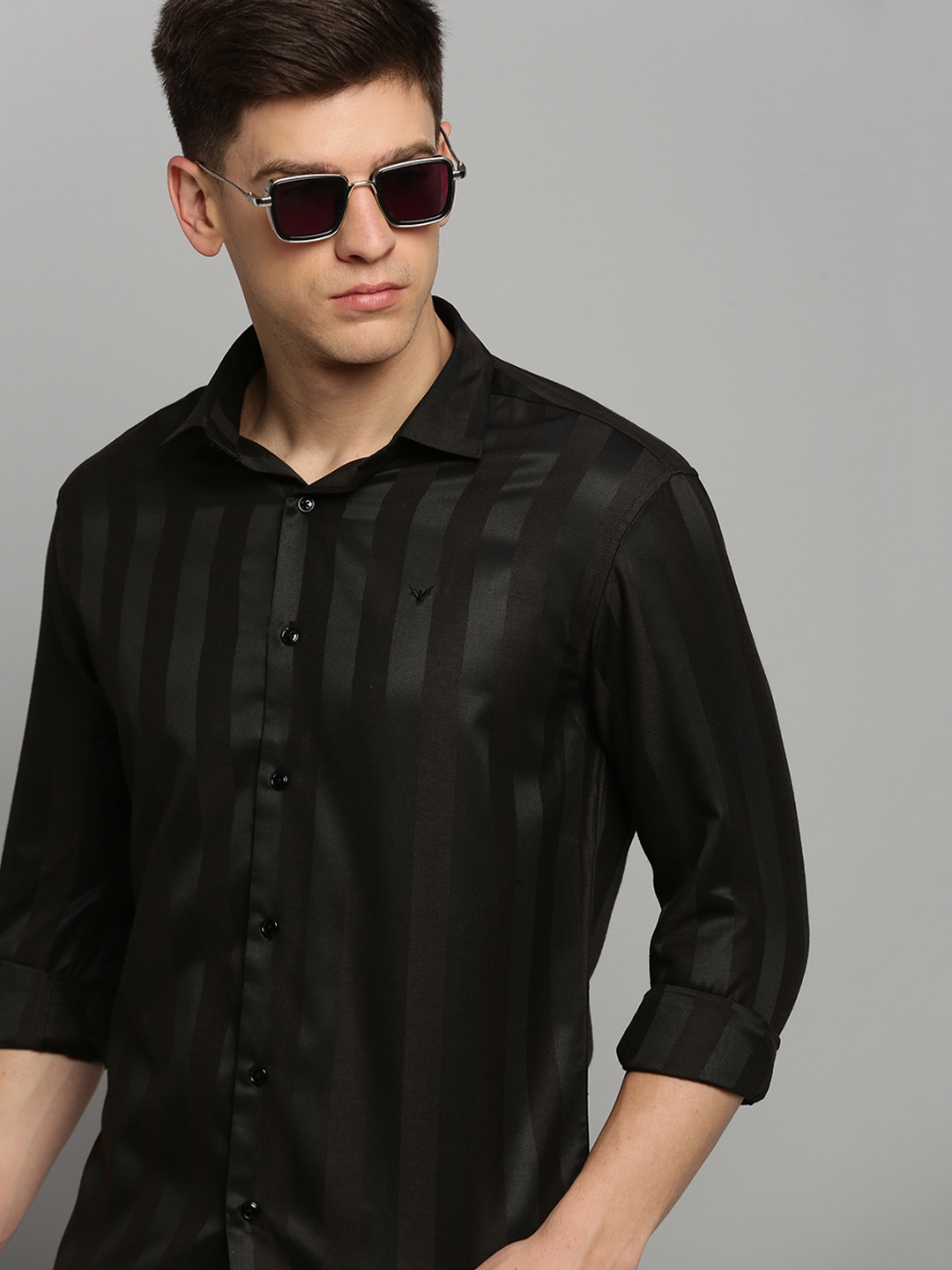 Showoff | SHOWOFF Men's Spread Collar Solid Black Classic Shirt 0