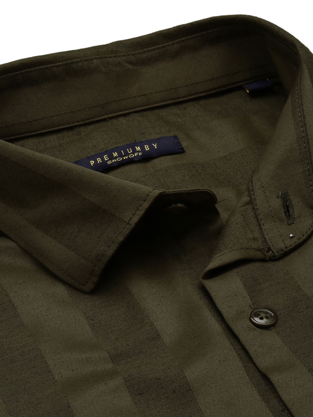 SHOWOFF Men's Spread Collar Solid Olive Classic Shirt