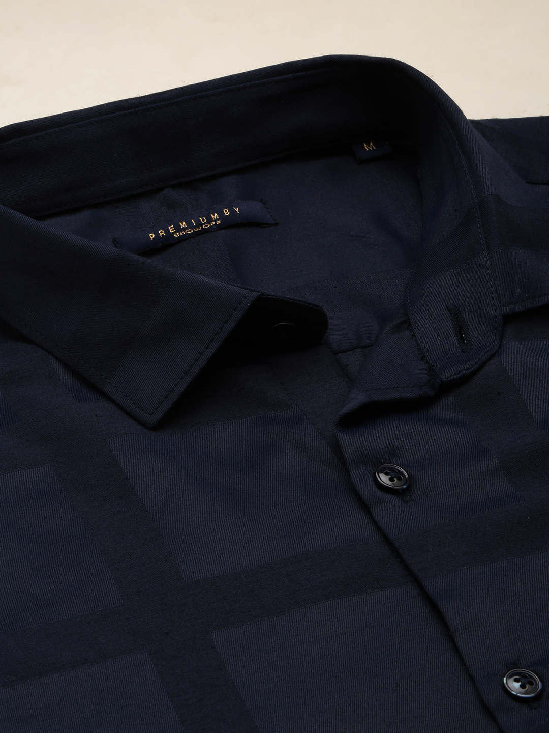 SHOWOFF Men's Spread Collar Solid Navy Blue Classic Shirt