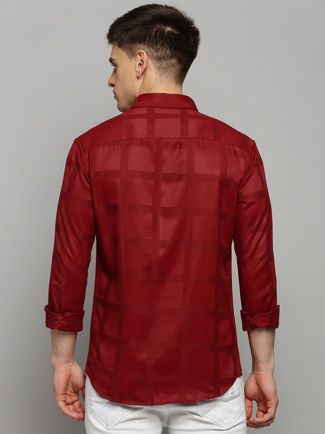 Showoff | SHOWOFF Men's Spread Collar Solid Maroon Classic Shirt 3