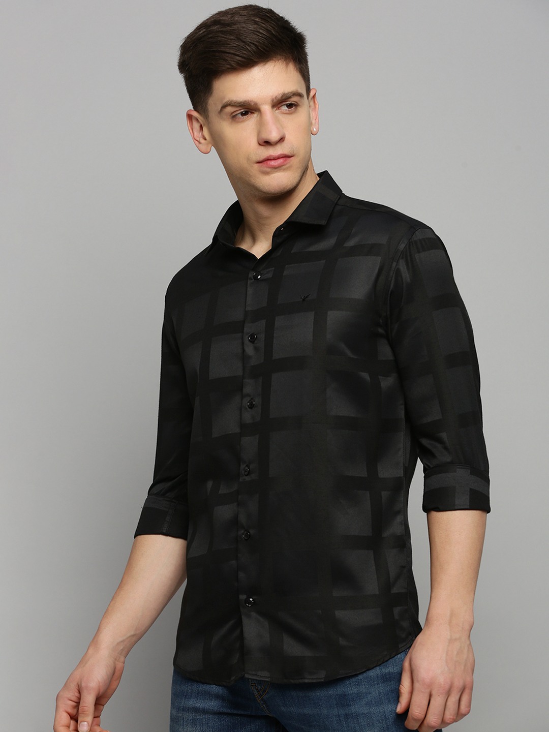 SHOWOFF Men's Spread Collar Solid Black Classic Shirt
