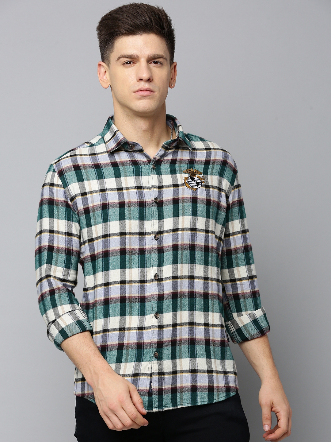 Showoff | SHOWOFF Men's Spread Collar Checked Multi Regular Fit Shirt 1