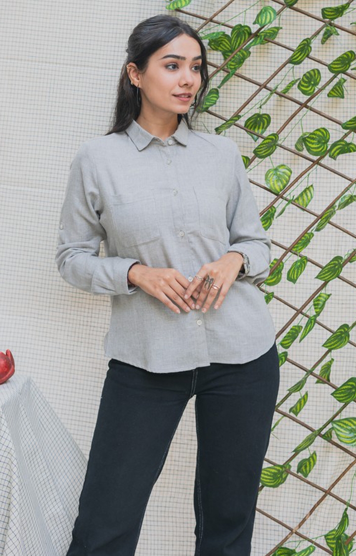 INGINIOUS Clothing Co. | Women's Grey Cotton Solid Casual Shirt 0