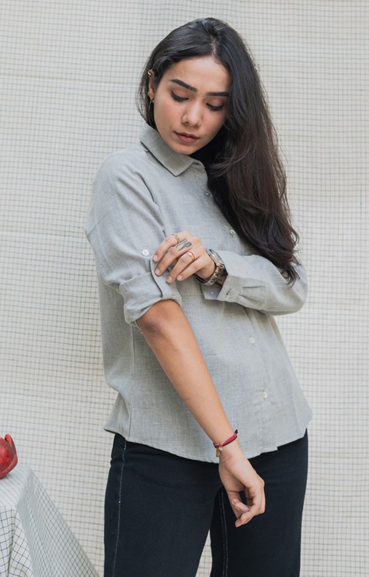 INGINIOUS Clothing Co. | Women's Grey Cotton Solid Casual Shirt 1