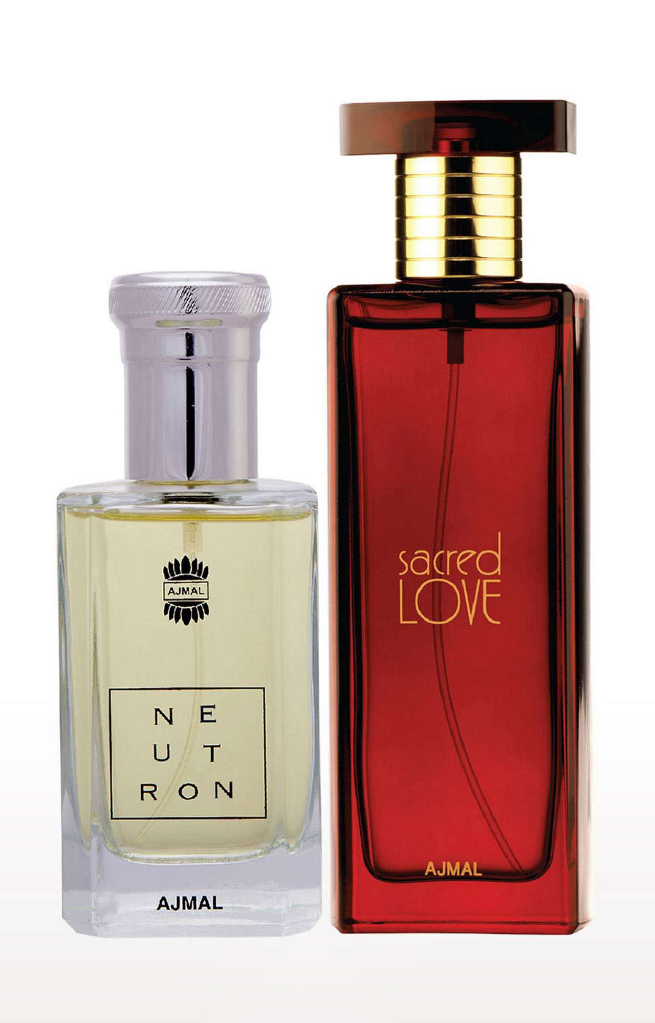 Ajmal Neutron EDP Fruity Perfume 100ml for Men and Sacred Love EDP Musky Perfume 50ml for Women