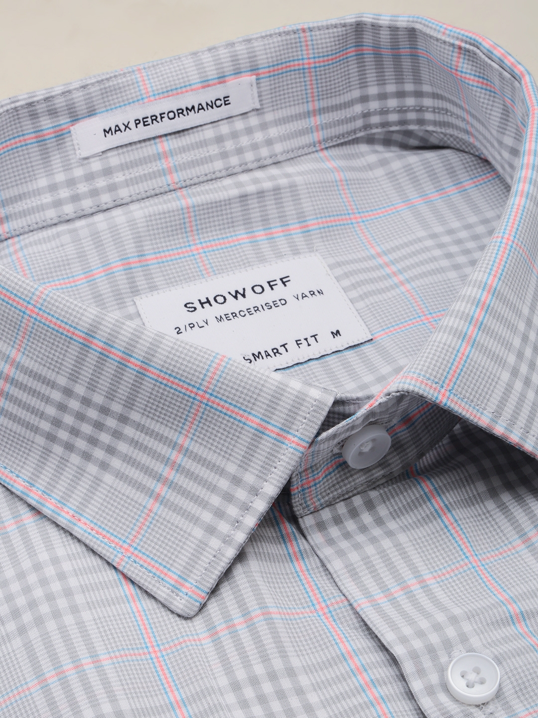 Showoff | SHOWOFF Men's Spread Collar Checked Grey Classic Shirt 5