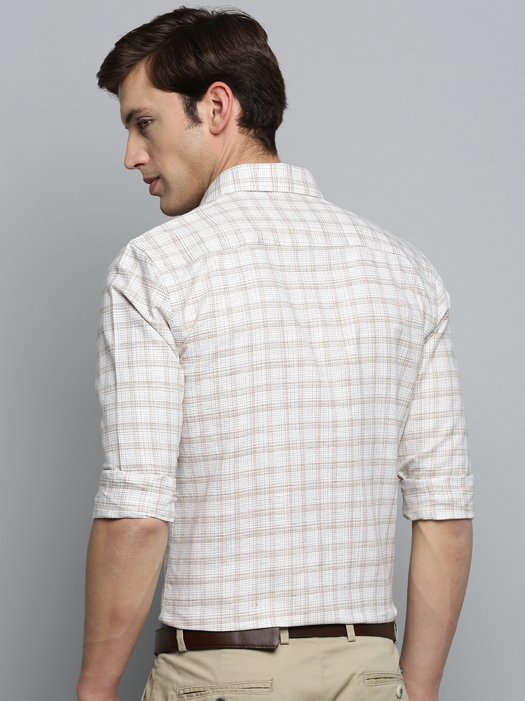 Showoff | SHOWOFF Men's Spread Collar Checked Off White Classic Shirt 3