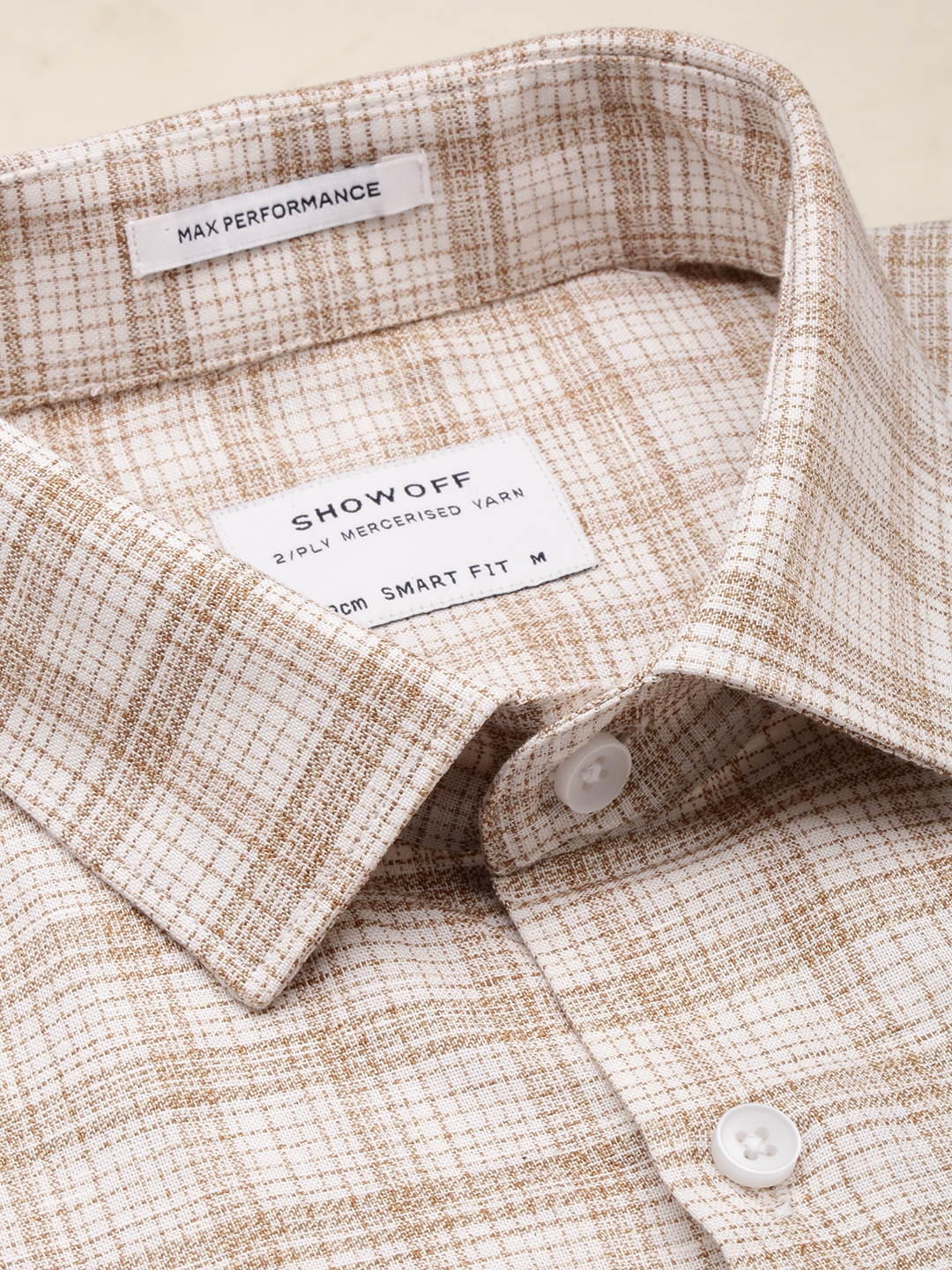 Showoff | SHOWOFF Men's Spread Collar Checked Off White Classic Shirt 5