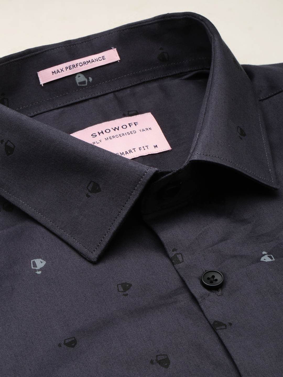SHOWOFF Men's Spread Collar Printed Grey Classic Shirt