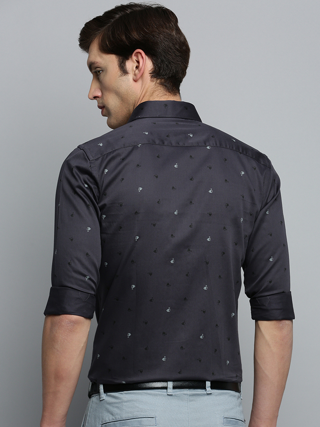 SHOWOFF Men's Spread Collar Printed Grey Classic Shirt