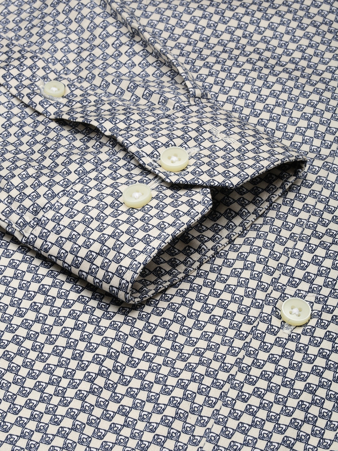 Showoff | SHOWOFF Men's Spread Collar Printed Cream Classic Shirt 6