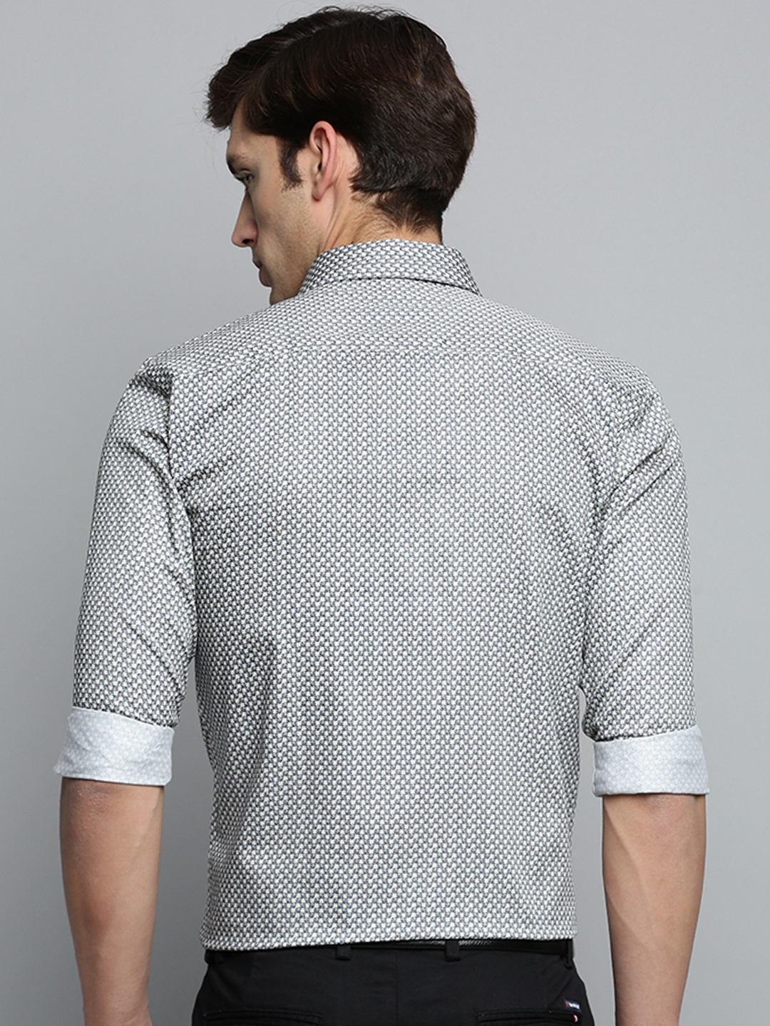 Showoff | SHOWOFF Men's Spread Collar Printed Cream Classic Shirt 3