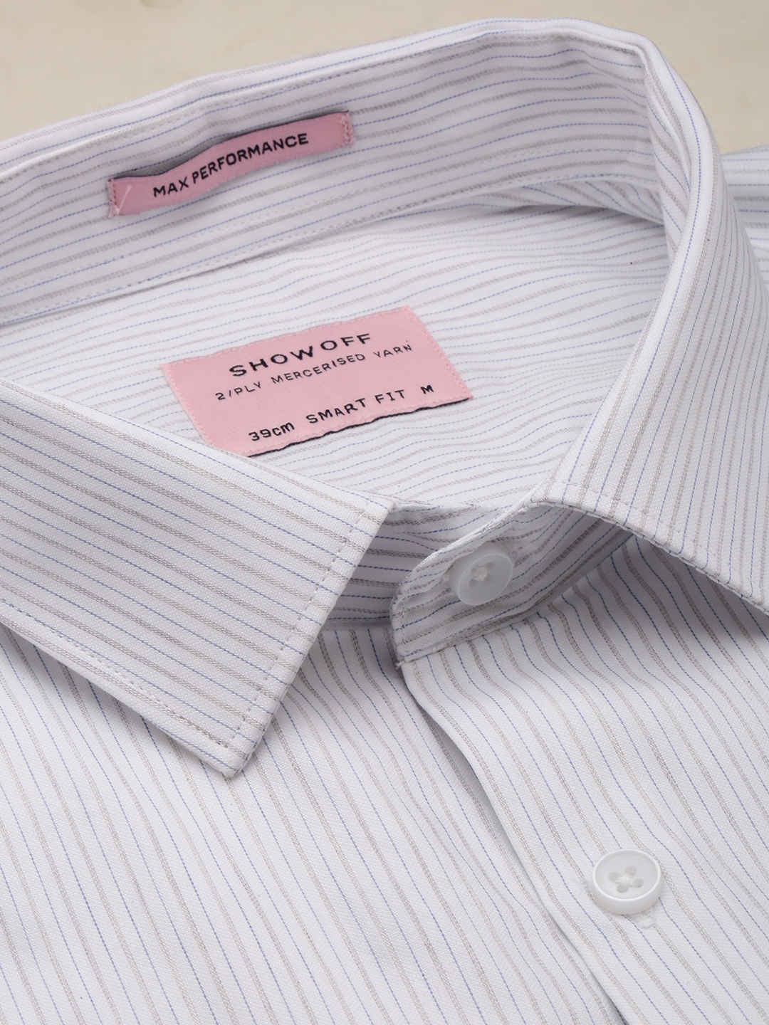 Showoff | SHOWOFF Men's Spread Collar Striped White Classic Shirt 5