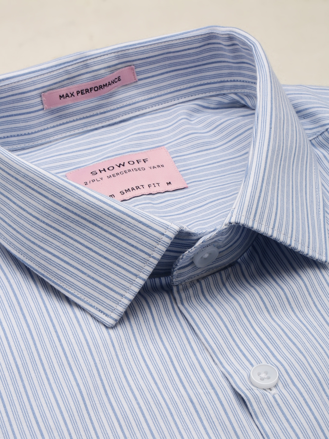 Showoff | SHOWOFF Men's Spread Collar Striped White Classic Shirt 5