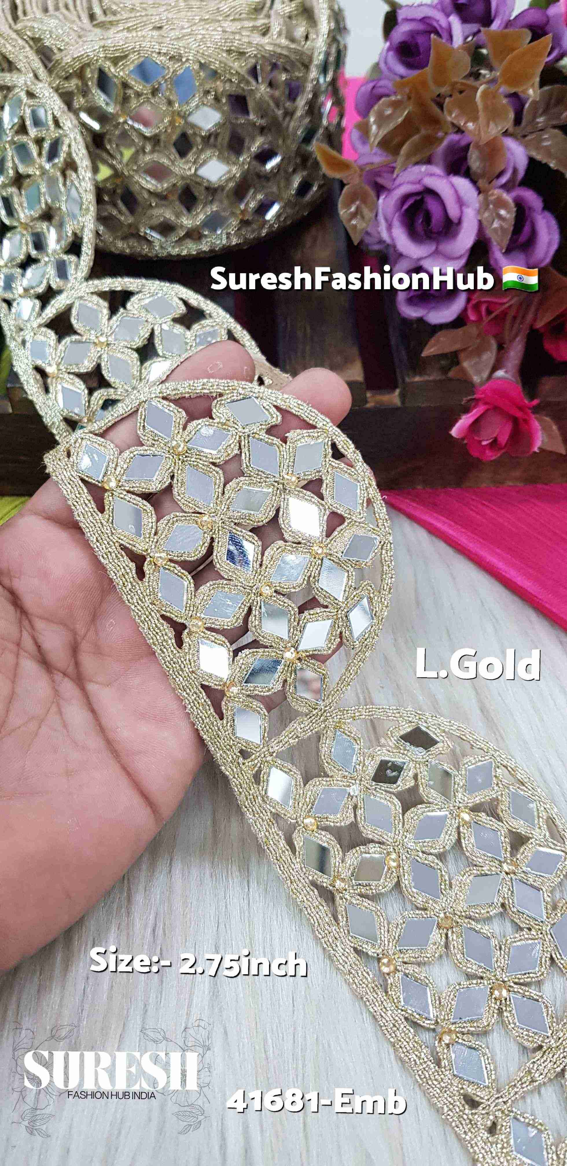 Golden Scallop Mirror Dori Lace – Light Gold | 41681-Emb
