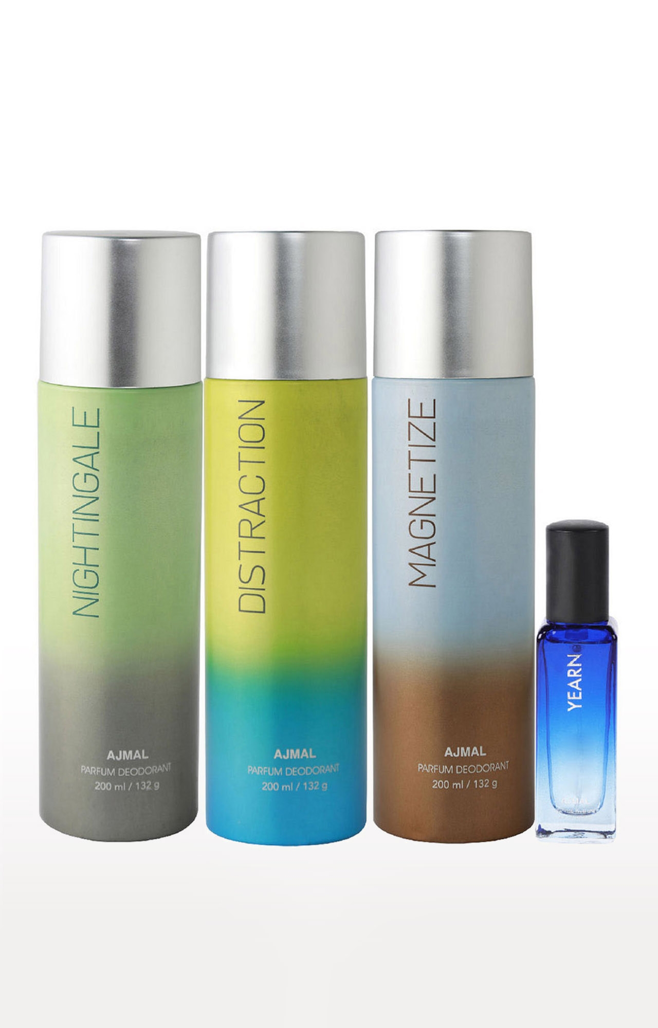 Ajmal | Ajmal Nightingale & Distraction & Magnetize Deo each 200ML & Yearn EDP 20ML Pack of 4 (Total 620ML) for Men & Women  0