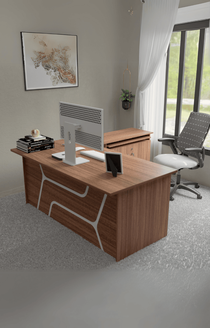neudot Madison Executive Desk In Leon Teak Finish With File Cabinet And Pedestal