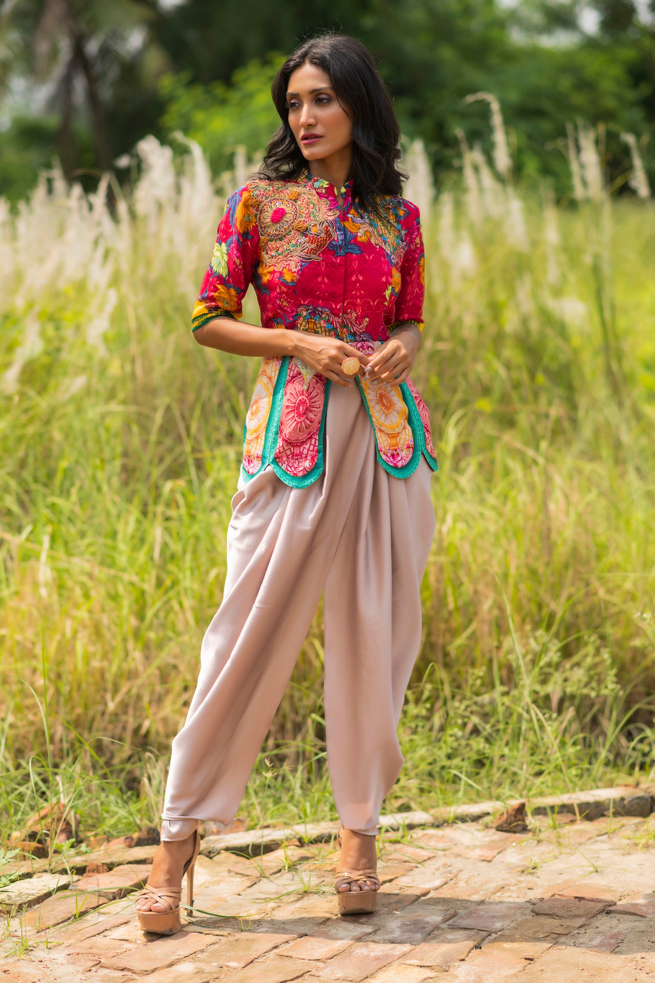 Buy Peach Cotton And Georgette Printed Kurta & Dhoti Pant Set For Girls by  FAYON KIDS Online at Aza Fashions.