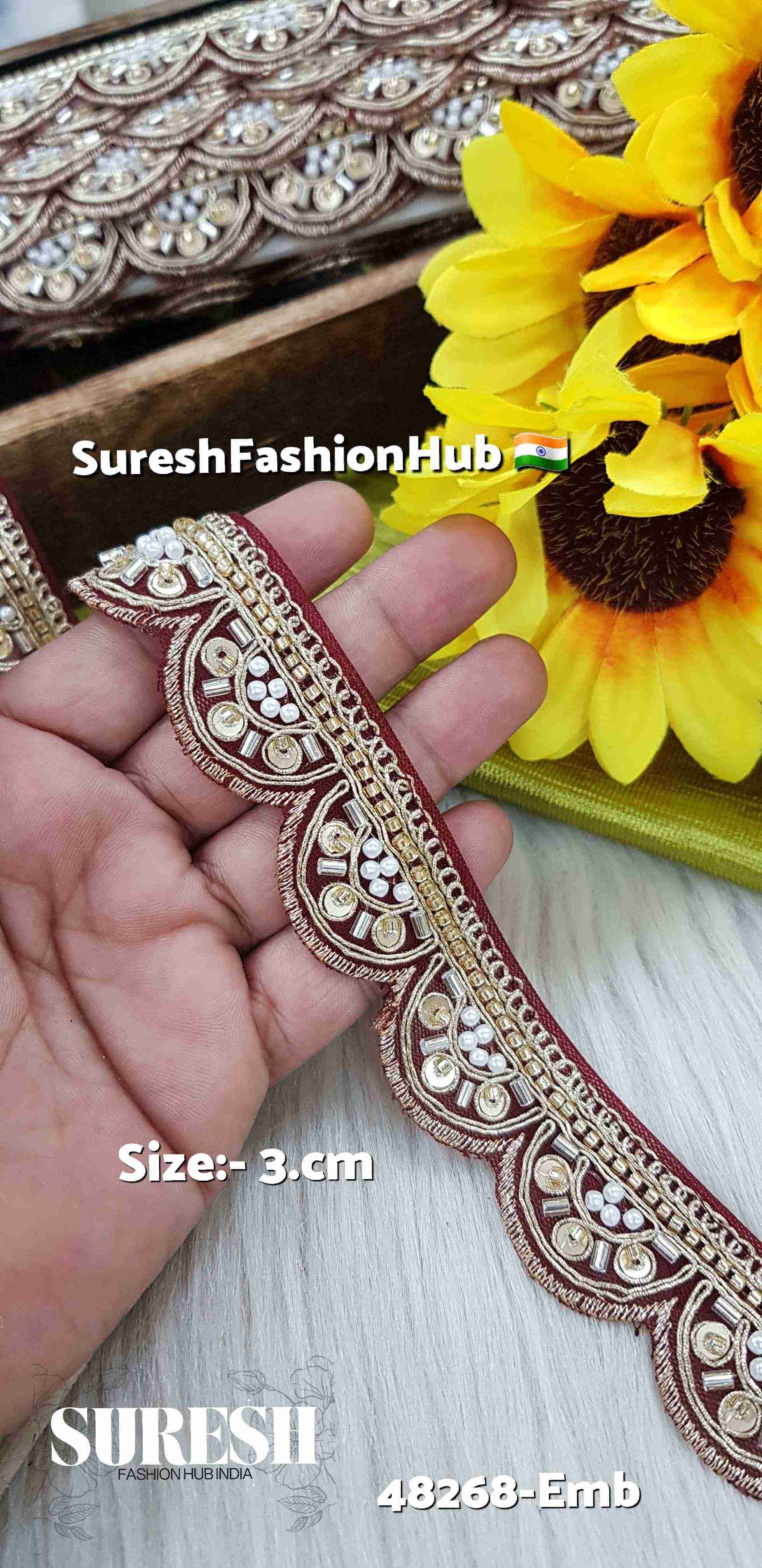 Maroon One-Side Scalloped Embroidery Lace