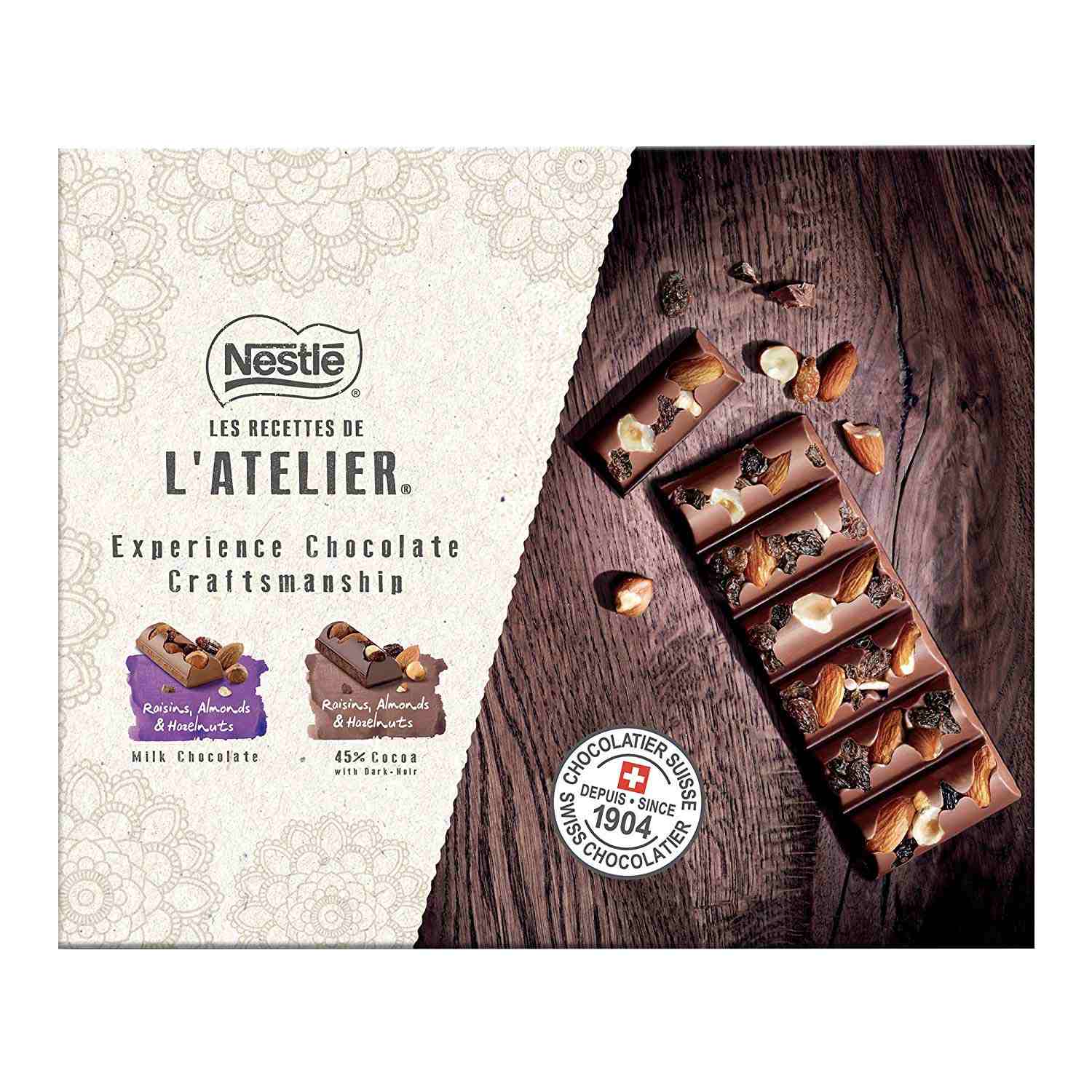 Nestlé LES RECETTES DE L’Atelier Swiss Chocolate Gift Pack - 300g. (Pack of 3 Tablets)