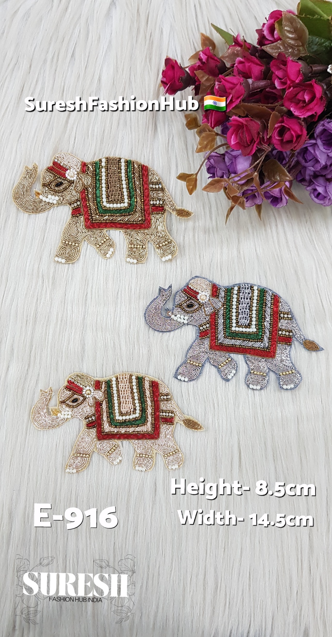 Handmade Elephant Patch – Left Side Grey – Design No. E-916