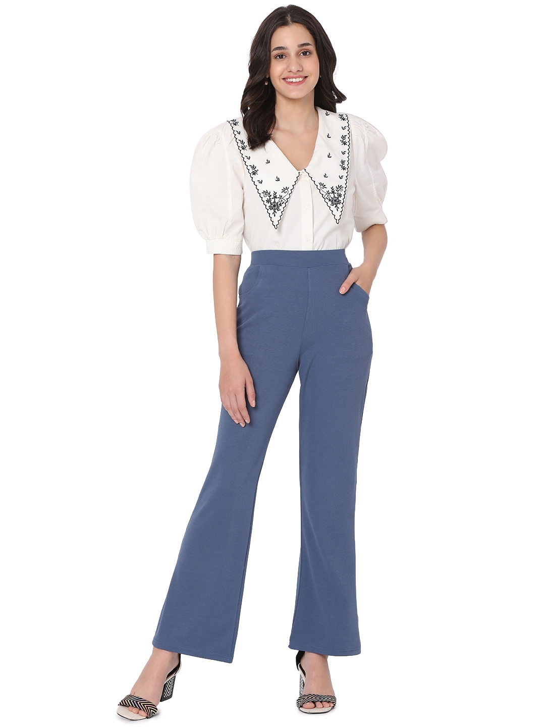 Smarty Pants | Smarty Pants women's cotton lycra bell bottom indigo blue formal trouser 5