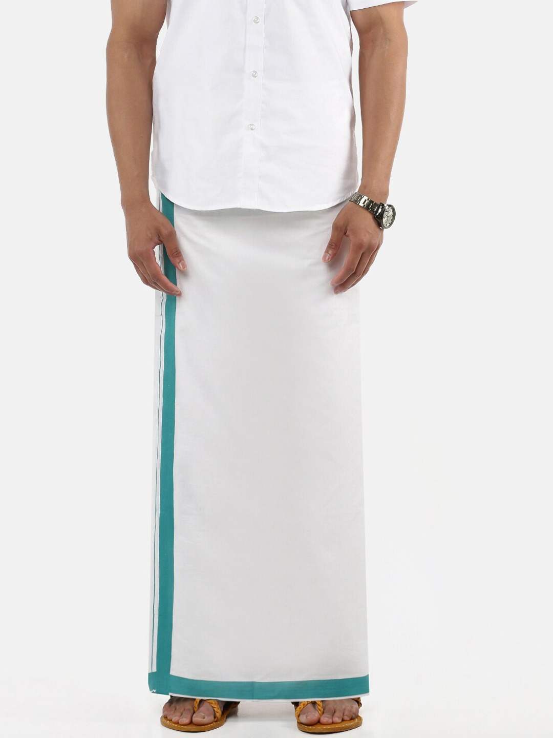 RAMRAJ COTTON Men White Solid Pure Cotton Dhoti