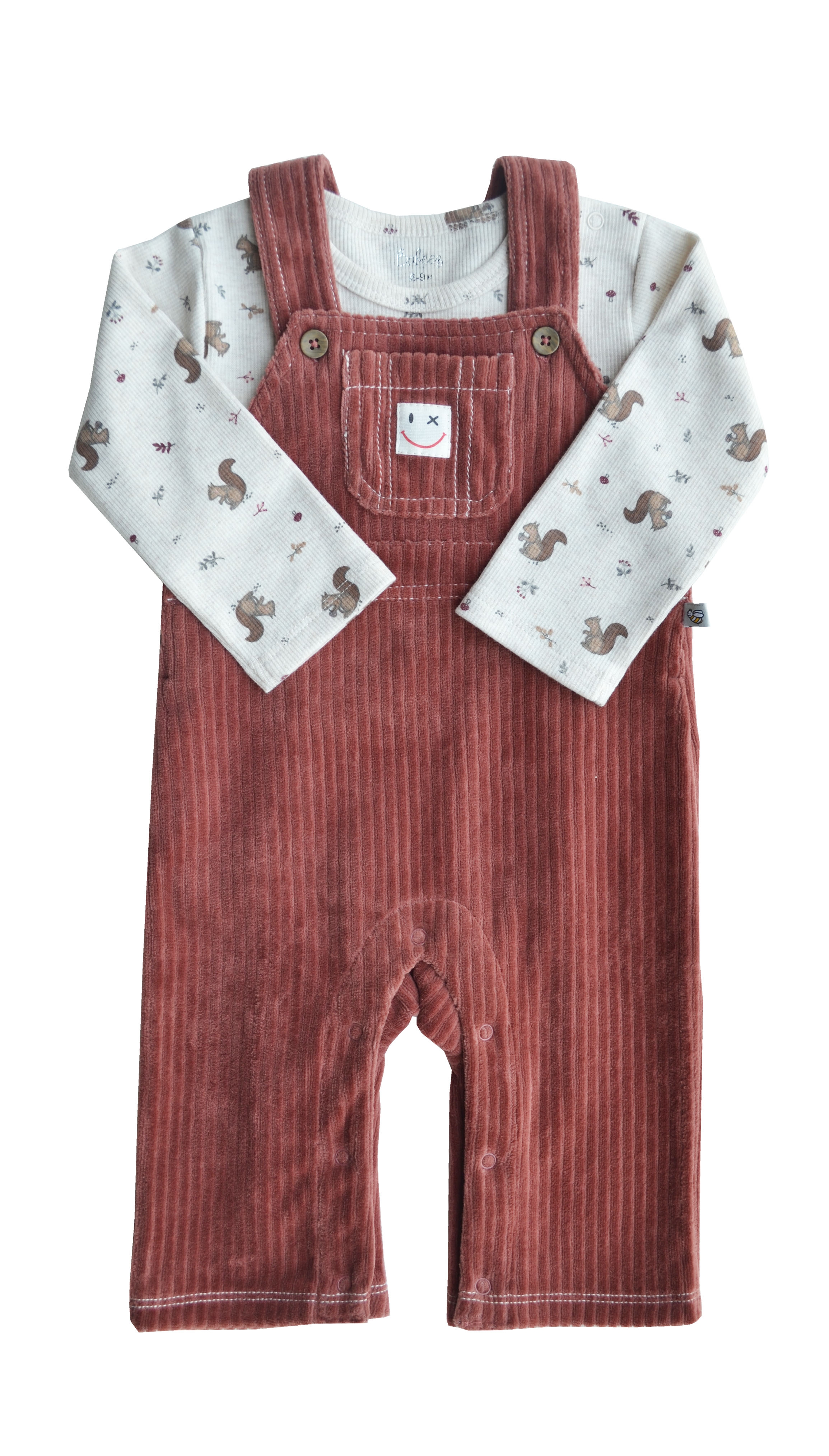 Squirrel Print T-Shirt with Velour Romper Set( 97% ORG Cotton 3% Elasthan 1x1 Rib & Velour Structure)