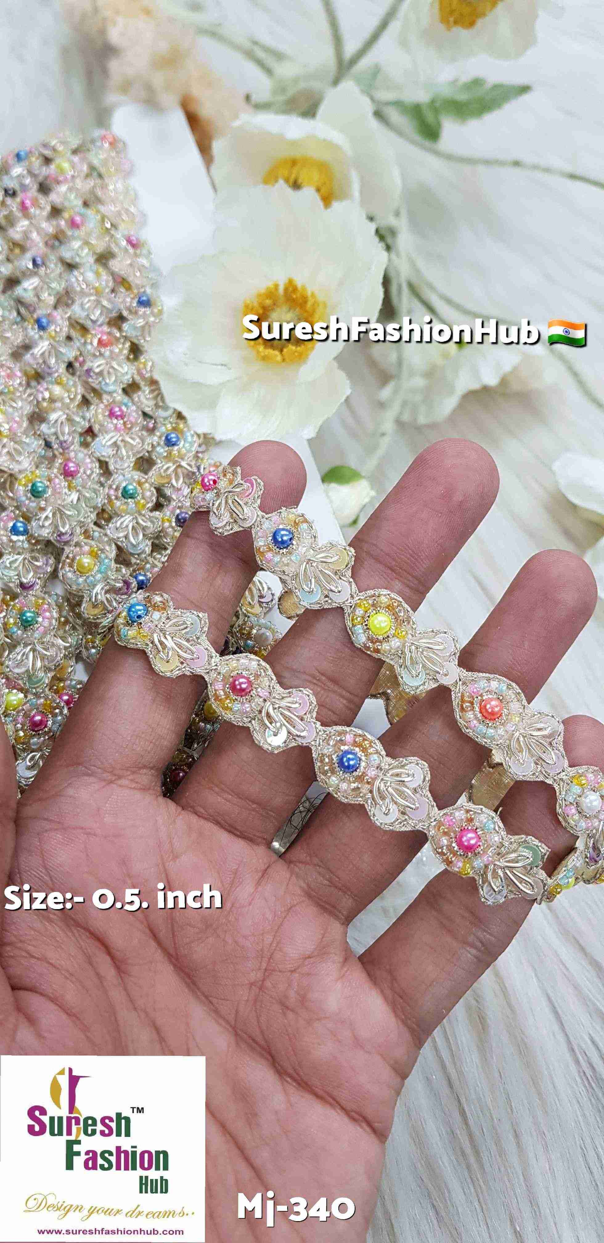 Multicolor Beads Floral Cutwork Lace