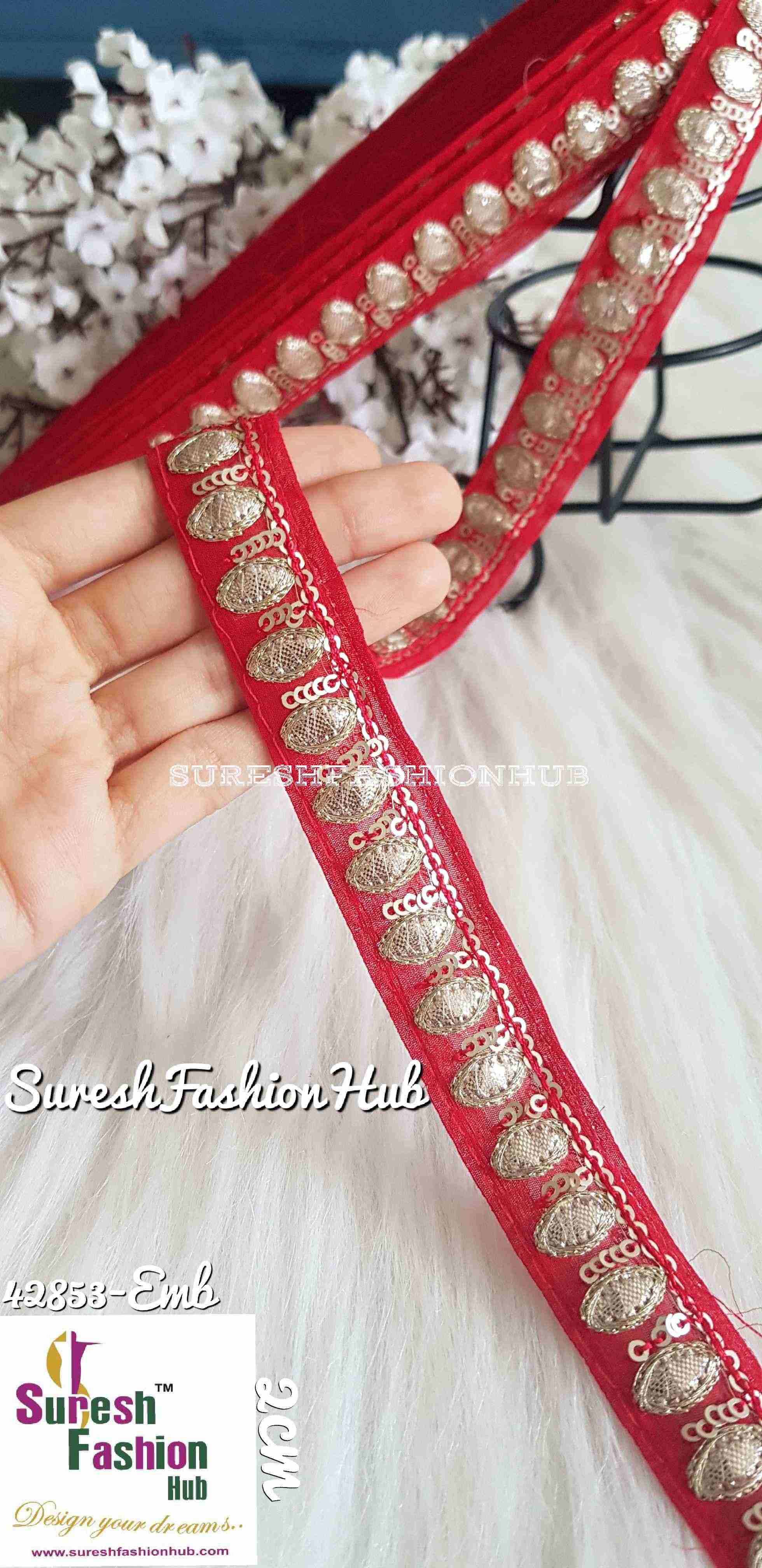 Bright Red Gota Pati Trim
