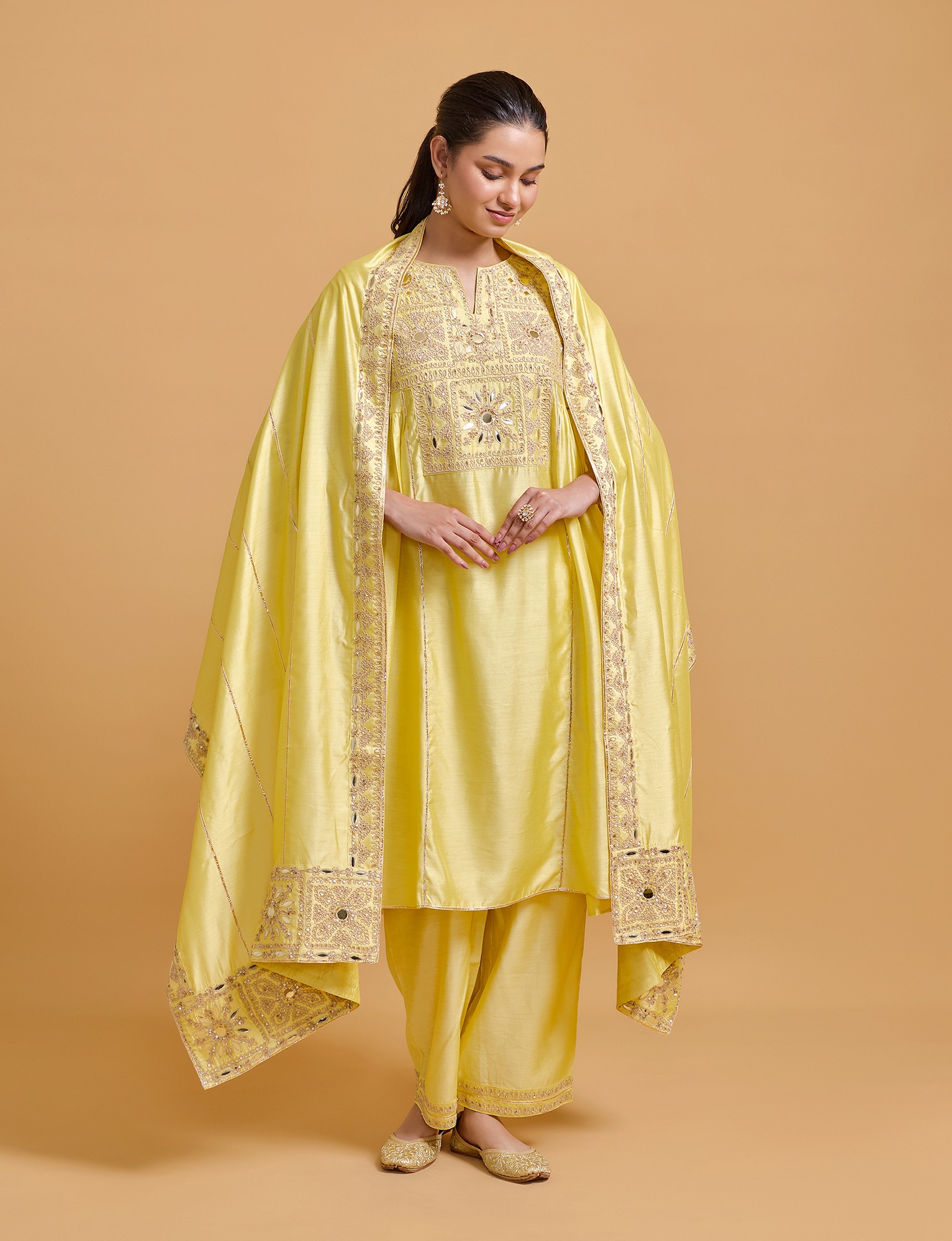 Zeenat Yellow Heavy Dupatta