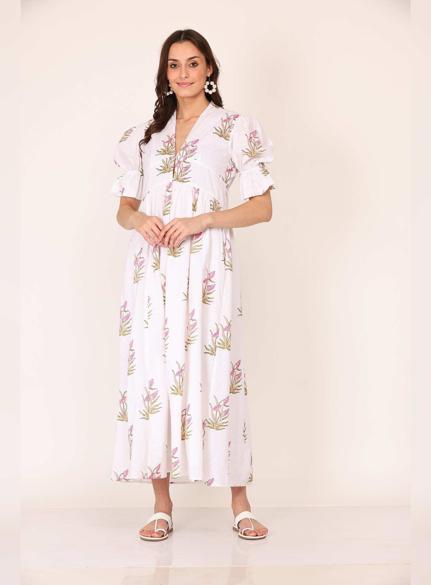 Alice18 Women's Santorini Love Ankle-Length Front-Open Maxi Dress with Half Sleeves