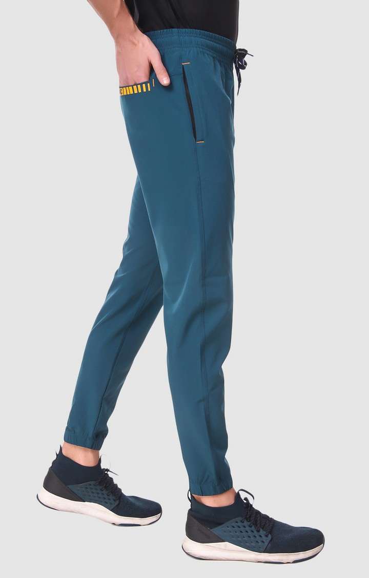 Fitinc | Men's Blue Polycotton Solid Activewear Joggers 1