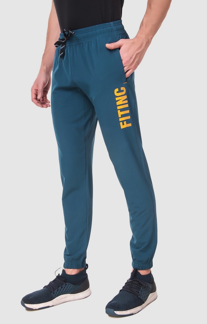 Fitinc | Men's Blue Polycotton Solid Activewear Joggers 0