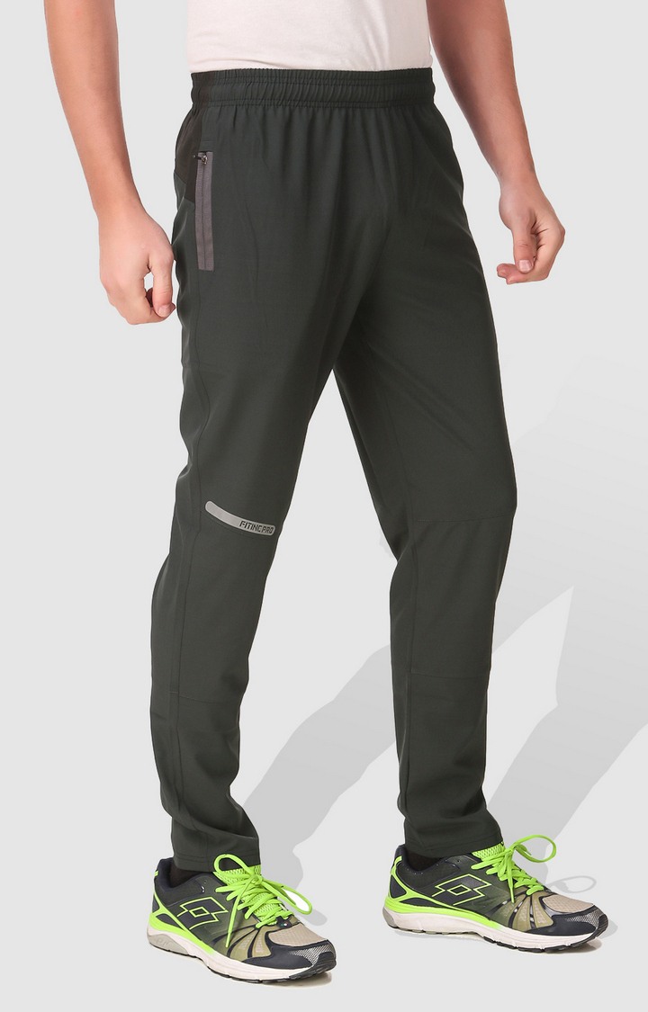 Men's Olive Green Polycotton Solid Trackpant