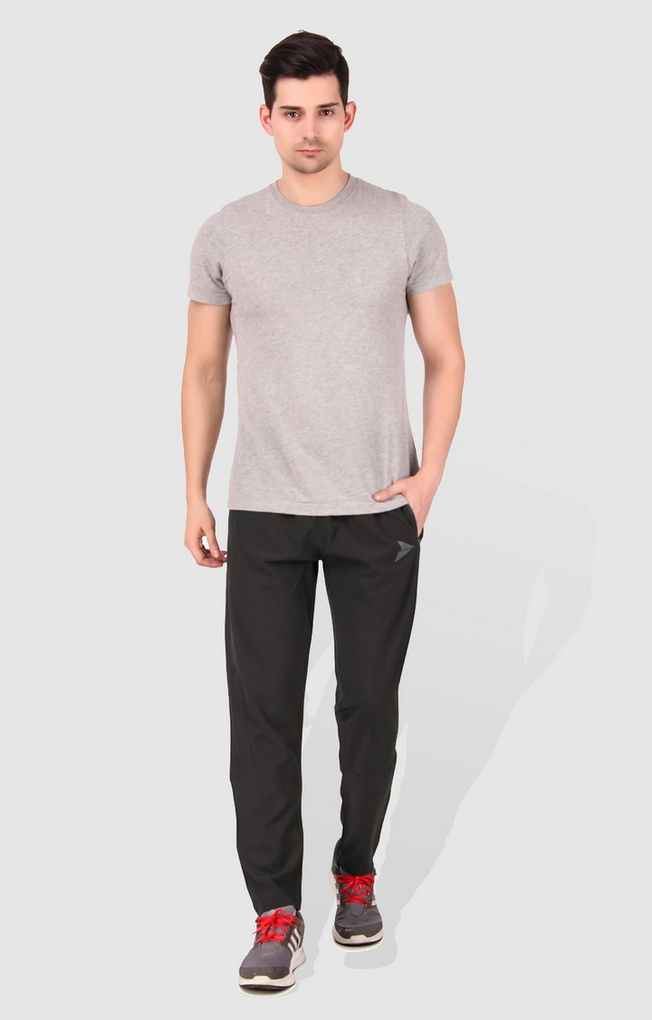 Men's Dark Grey Polycotton Solid Trackpant