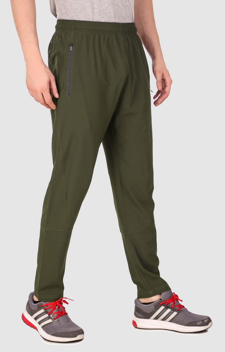 Fitinc | Men's Olive Green Polycotton Solid Trackpant 3