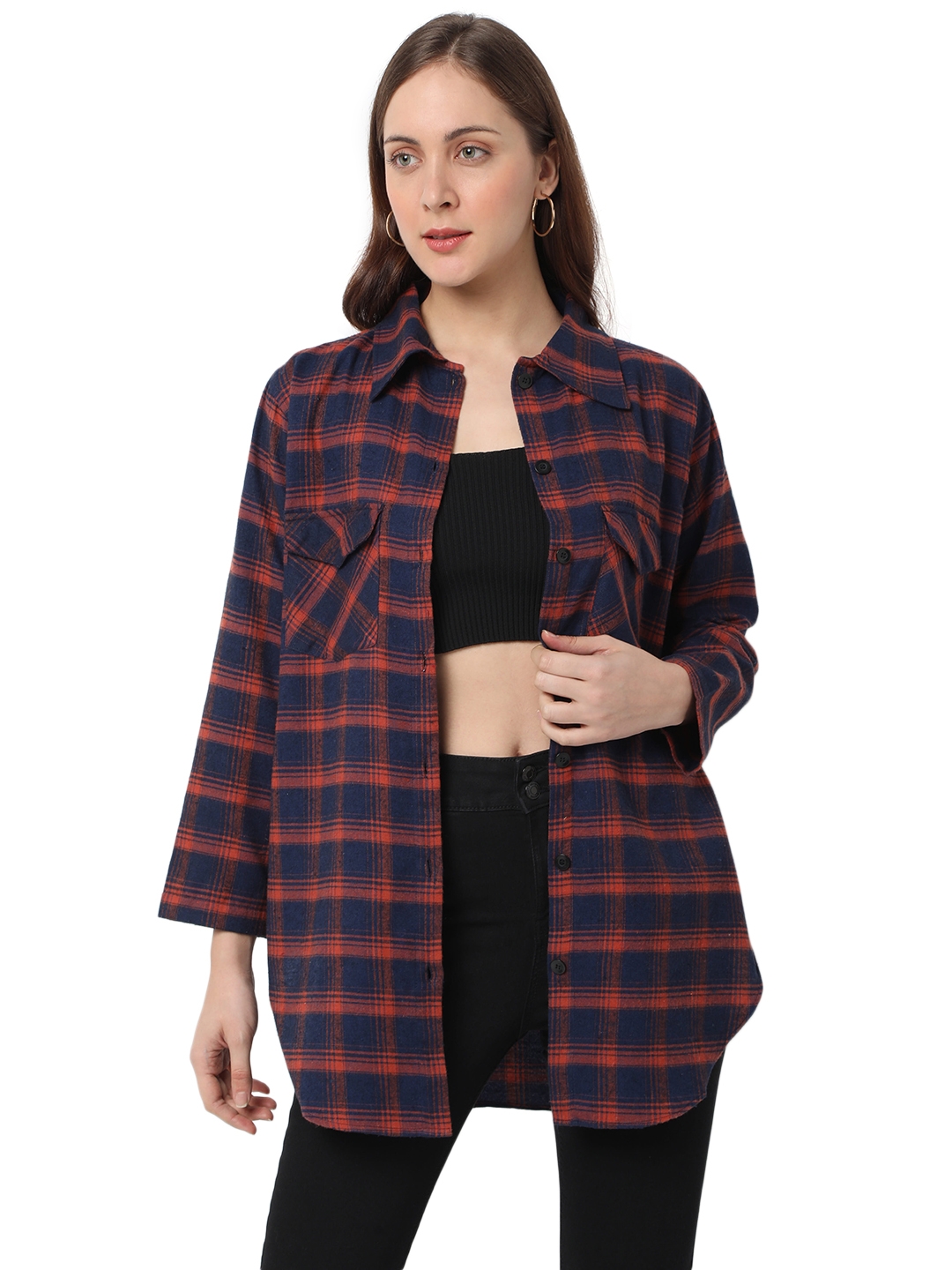 NSw5zwTug Smarty Pants womens cotton maroon color checkered long line checks jacket.