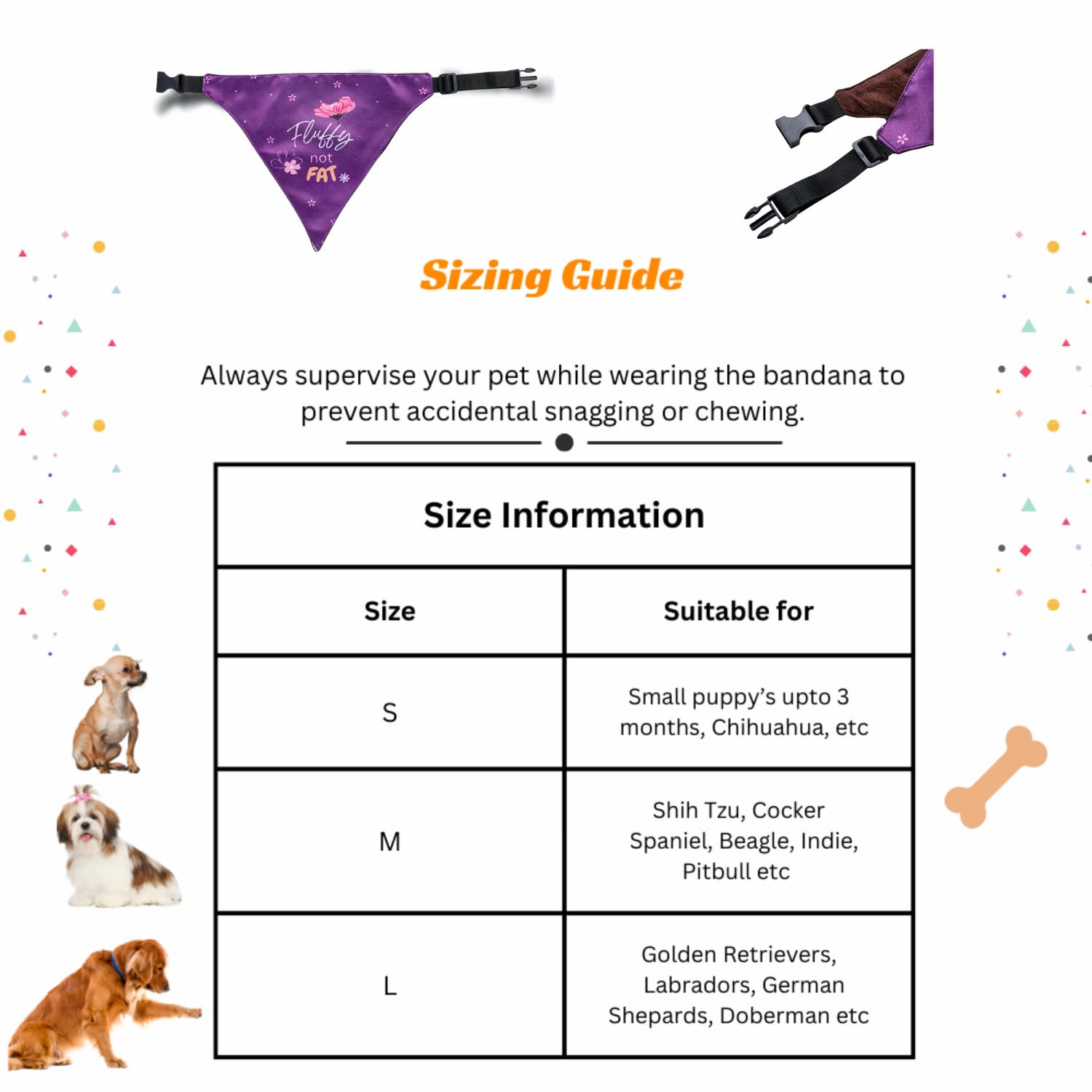 Waggety Dog Bandana, "Fluffy Not Fat" Design