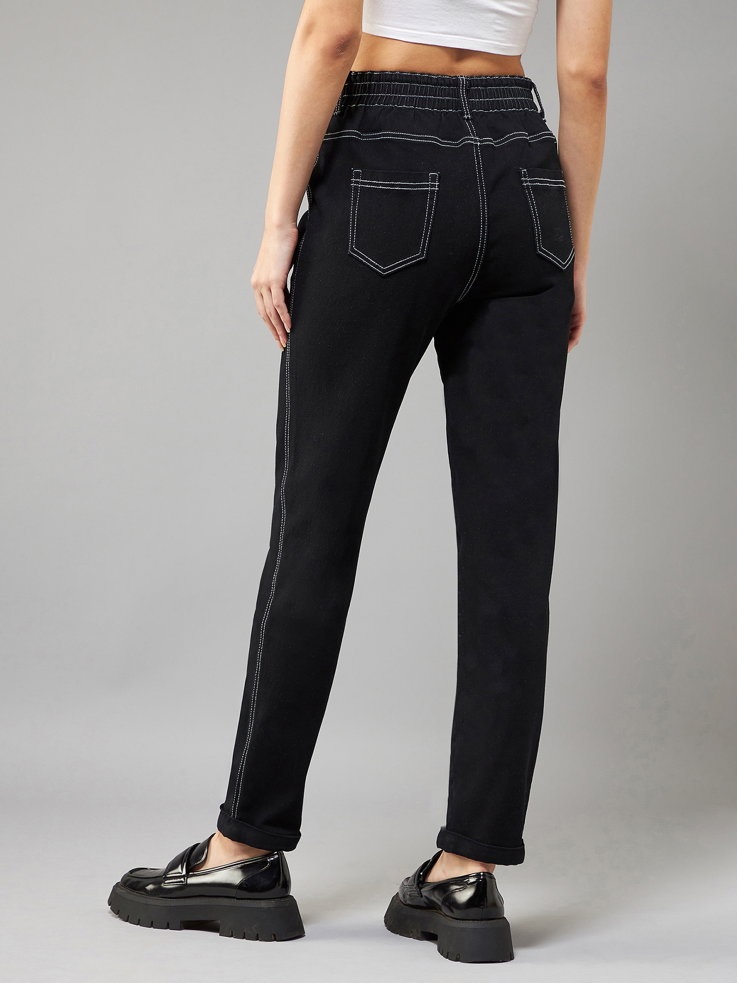 Women's Black Mom's Jean High rise Clean look Regular Stretchable