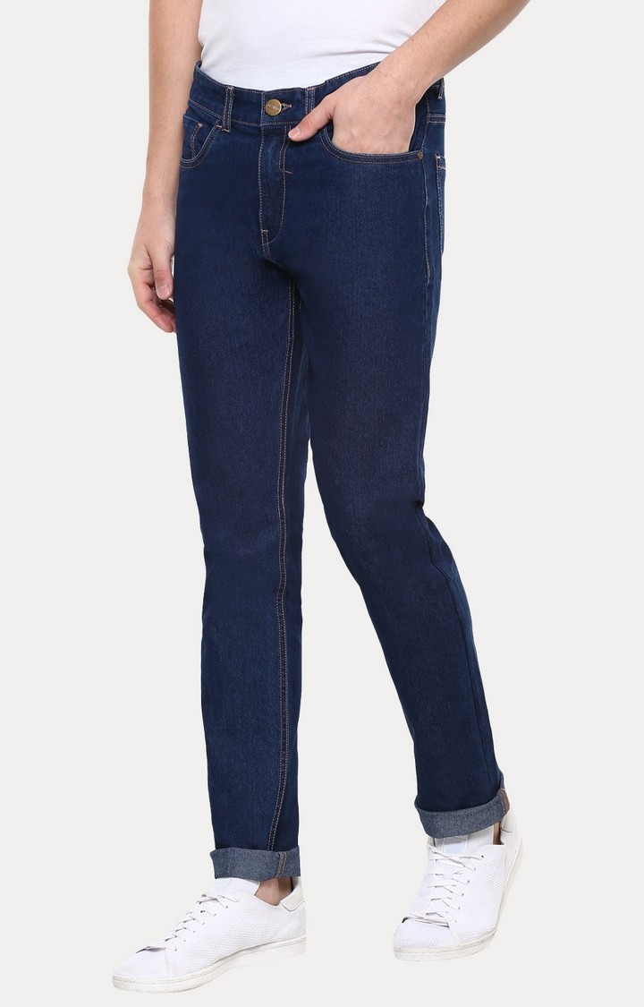 Urbano Fashion | Dark Blue Solid Straight Jeans 2