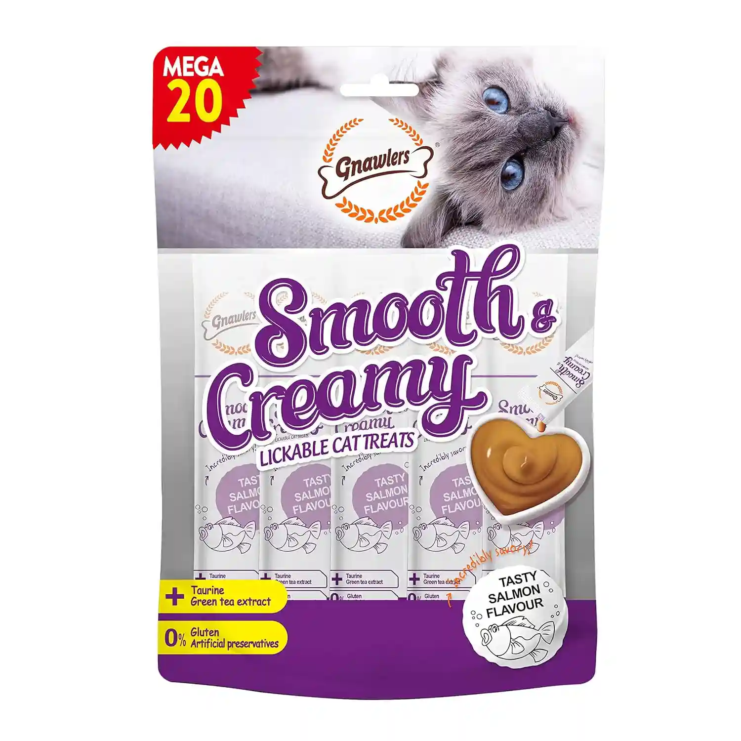 Gnawlers Creamy Treats Pack of 20 Tubes Salmon Flavour for Cats
