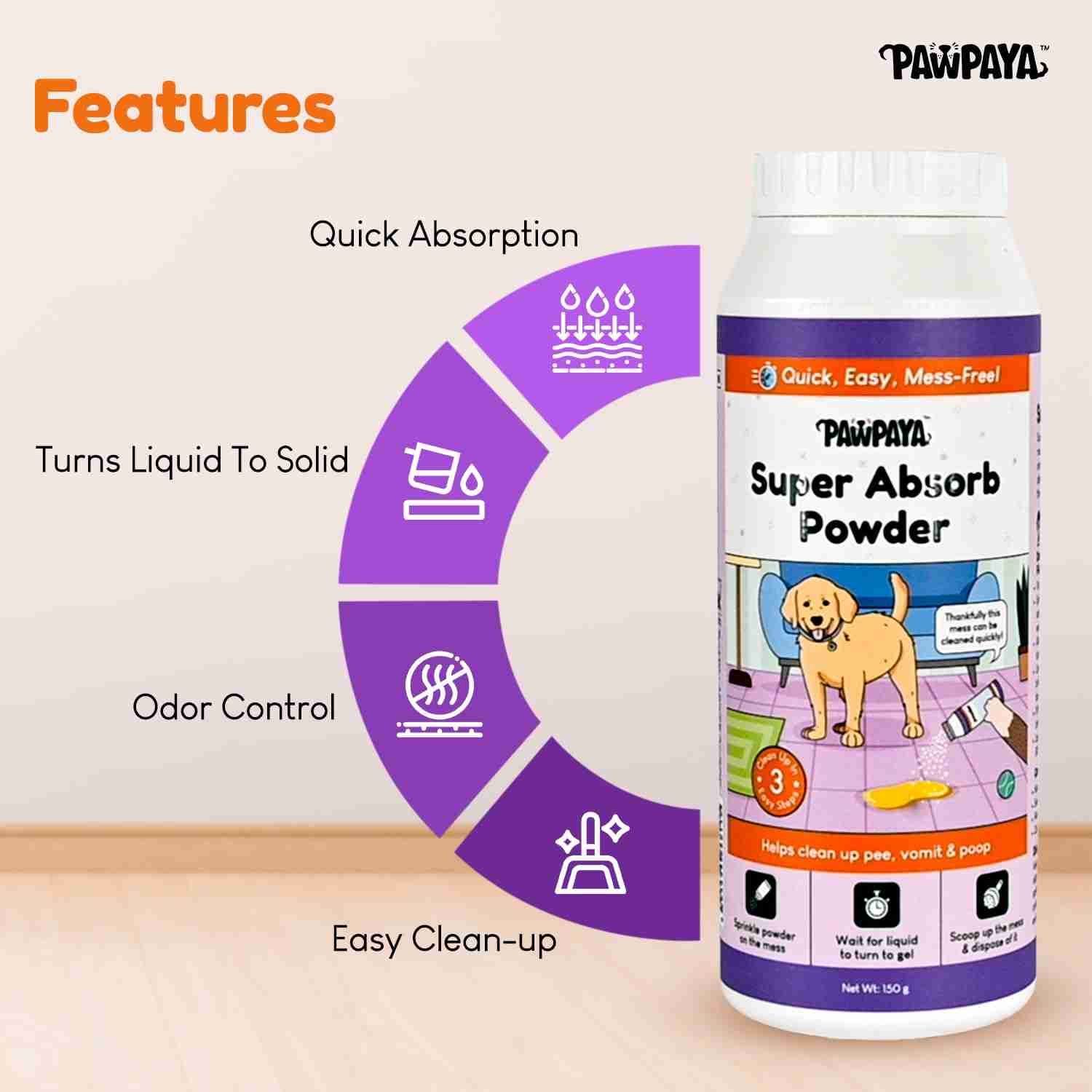 Pawpaya Pee Lock Powder for Cats & Dogs 150g