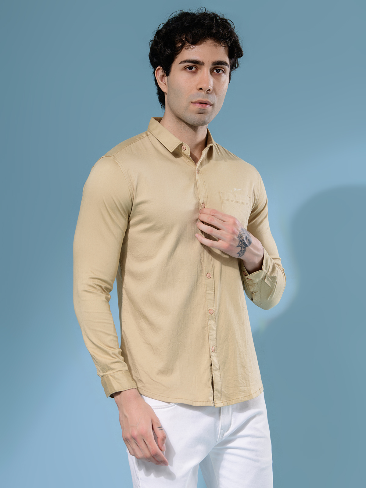 ALBION MENS HORIZON BEIGE SHIRT