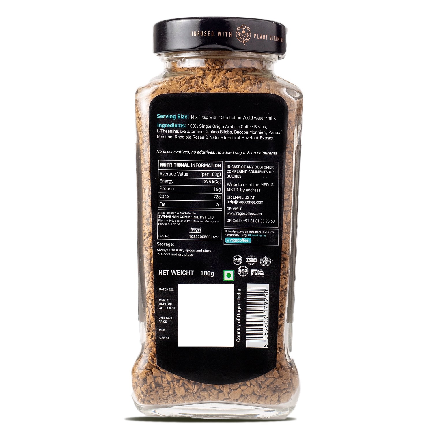 Rage Coffee 100 Gms Irish Hazelnut Flavour - Premium Arabica Instant Coffee