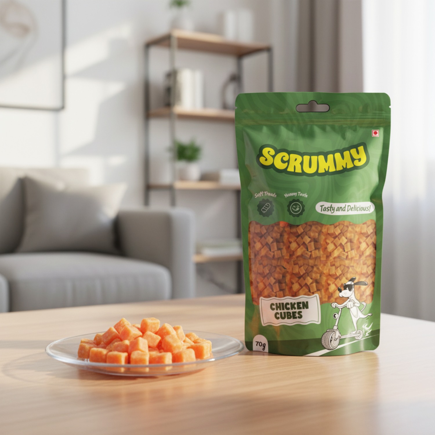 Scrummy Chicken Cubes Dog Treats 70g
