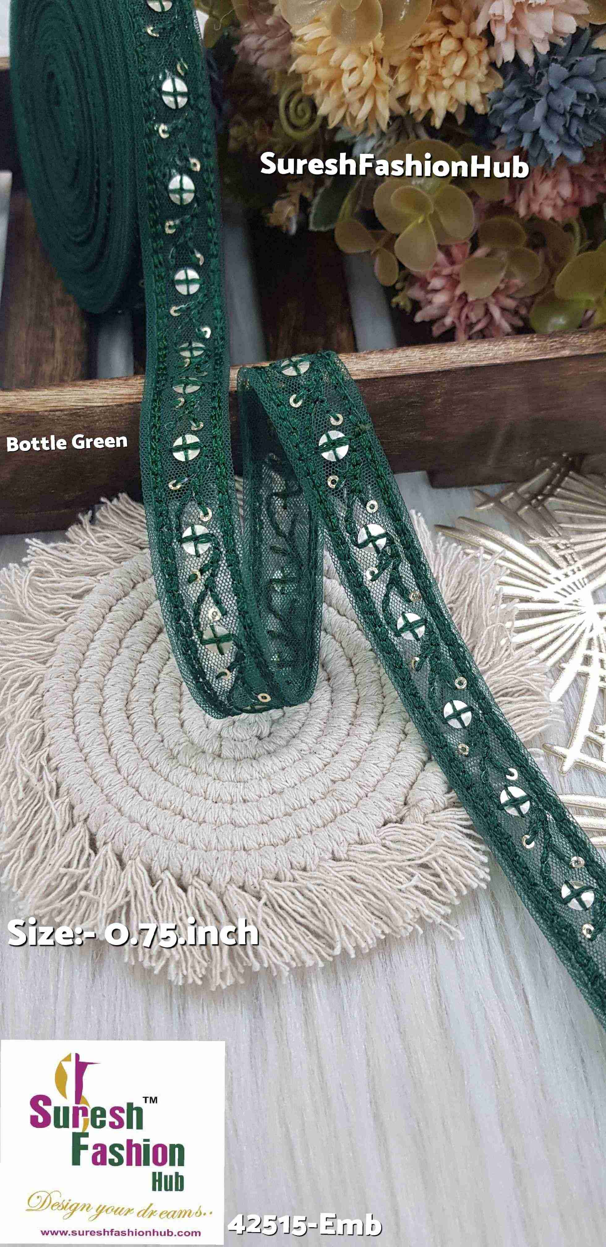 Bottle Green Floral Embroidery Lace