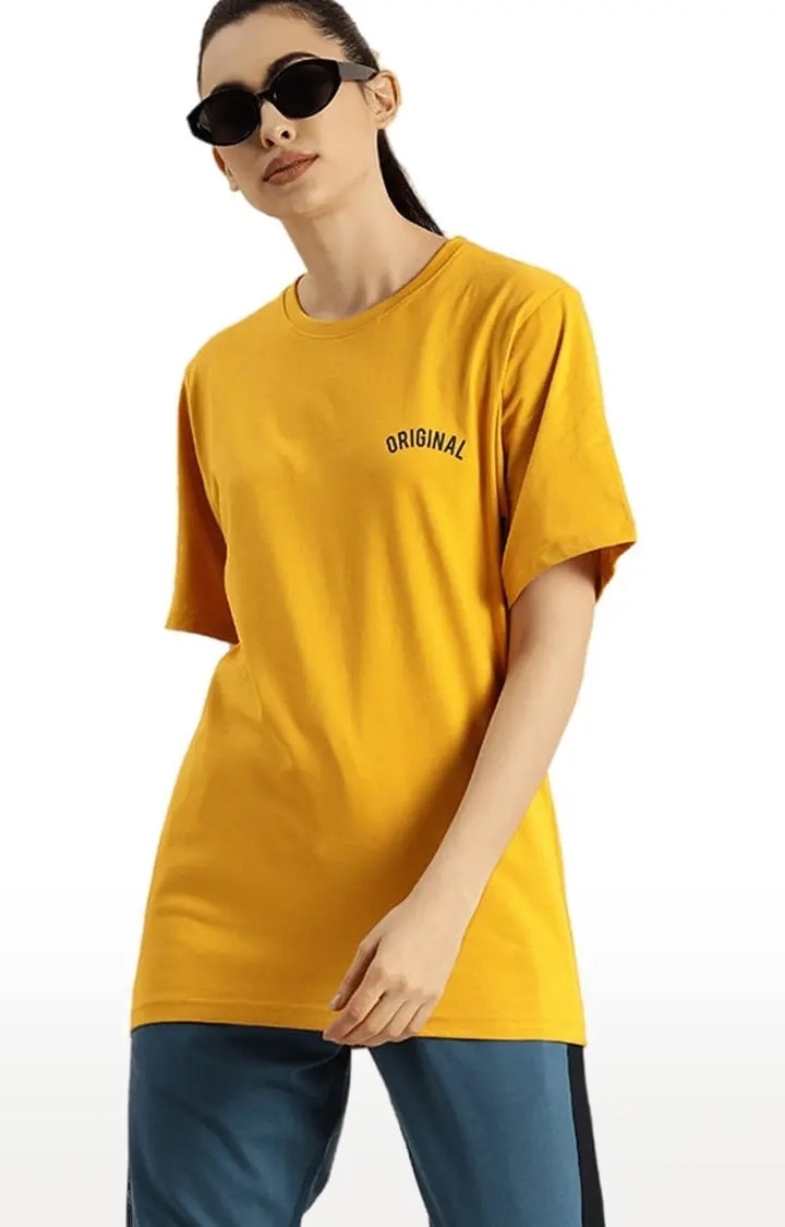 Women's Yellow Solid Oversized T-Shirts