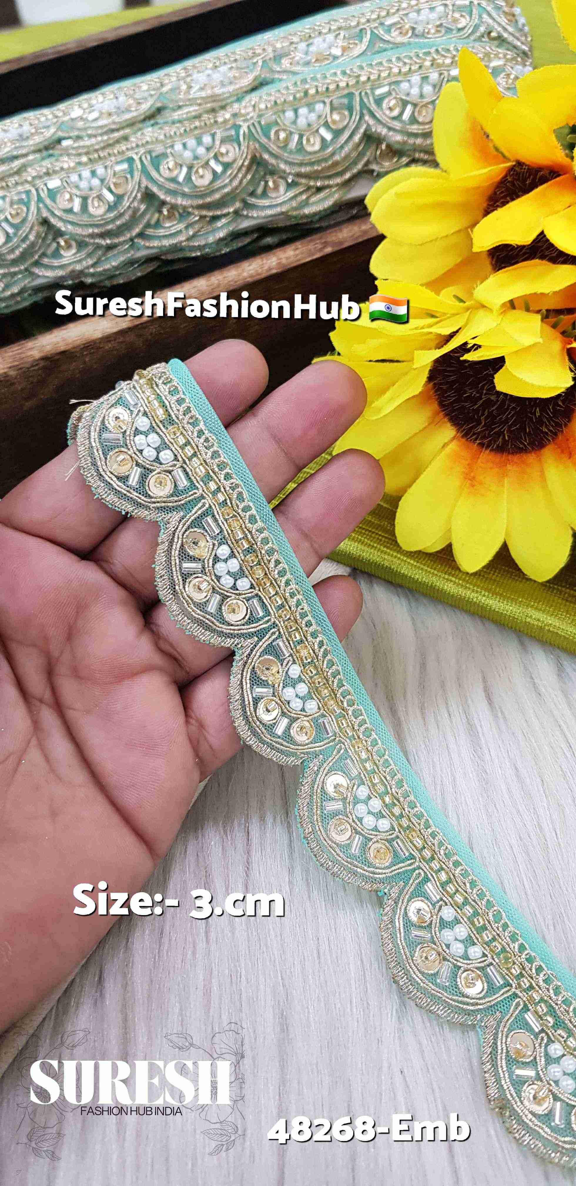 Sea Green One-Side Scalloped Embroidery Lace